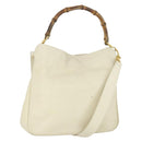 GUCCI Bamboo Hand Bag Leather 2way White Gold 001 0166 1638 Auth 156854-1