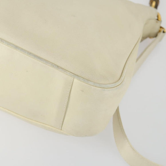 GUCCI Bamboo Hand Bag Leather 2way White Gold 001 0166 1638 Auth 156854