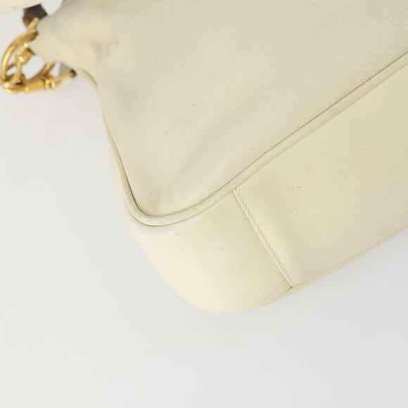 GUCCI Bamboo Hand Bag Leather 2way White Gold 001 0166 1638 Auth 156854