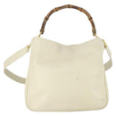 GUCCI Bamboo Hand Bag Leather 2way White Gold 001 0166 1638 Auth 156854-2