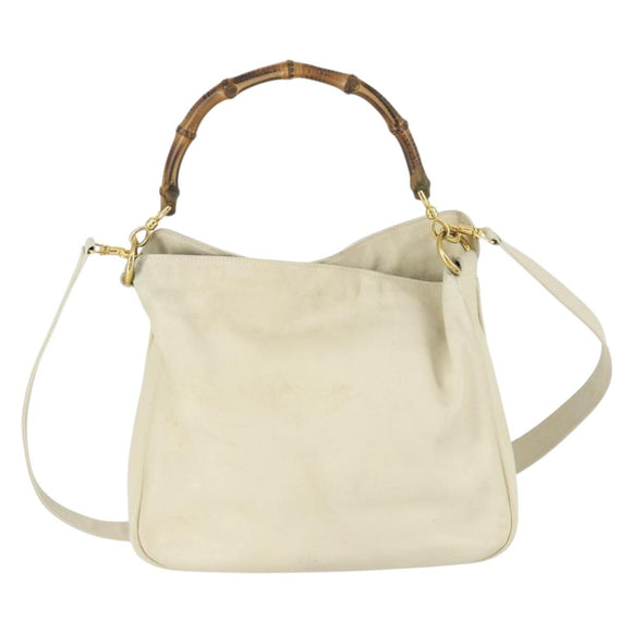 GUCCI Bamboo Hand Bag Leather 2way White Gold 001 0166 1638 Auth 156854