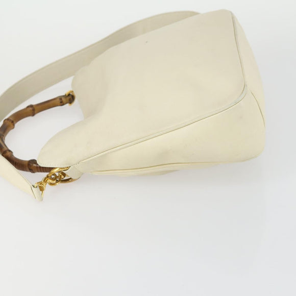 GUCCI Bamboo Hand Bag Leather 2way White Gold 001 0166 1638 Auth 156854