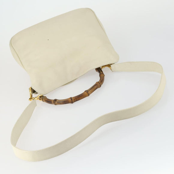 GUCCI Bamboo Hand Bag Leather 2way White Gold 001 0166 1638 Auth 156854