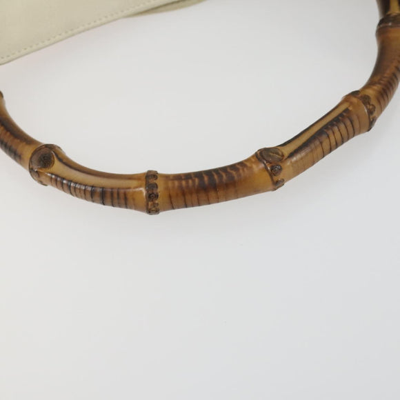 GUCCI Bamboo Hand Bag Leather 2way White Gold 001 0166 1638 Auth 156854