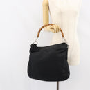 GUCCI Bamboo Hand Bag Nylon Black Silver 001 1998 1577 Auth 156855-21