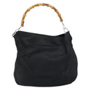 GUCCI Bamboo Hand Bag Nylon Black Silver 001 1998 1577 Auth 156855-2