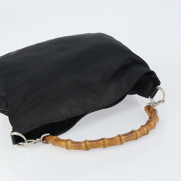 GUCCI Bamboo Hand Bag Nylon Black Silver 001 1998 1577 Auth 156855