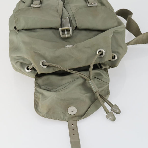 PRADA Backpack Nylon Beige Silver Auth 156861