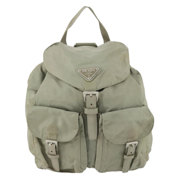 PRADA Backpack Nylon Beige Silver Auth 156861
