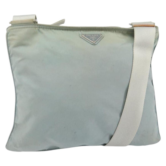 PRADA Shoulder Bag Nylon Light Blue Silver Auth 156862