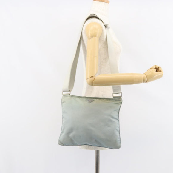 PRADA Shoulder Bag Nylon Light Blue Silver Auth 156862