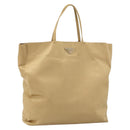 PRADA Tote Bag Satin Beige Silver Auth 156863-1