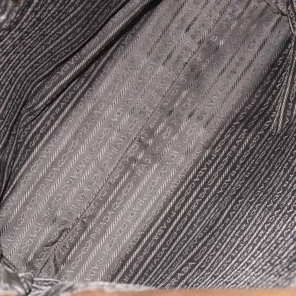 PRADA Tote Bag Satin Beige Silver Auth 156863