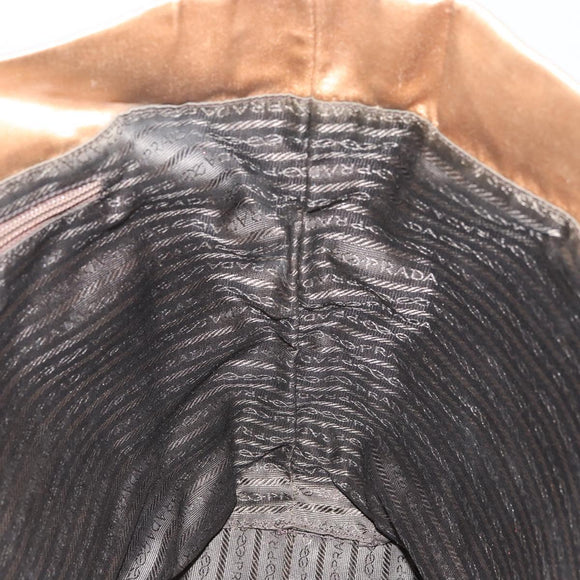 PRADA Tote Bag Satin Beige Silver Auth 156863