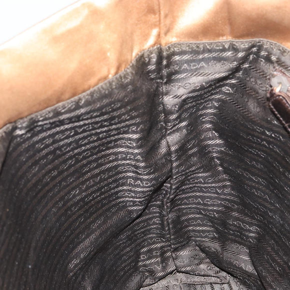 PRADA Tote Bag Satin Beige Silver Auth 156863