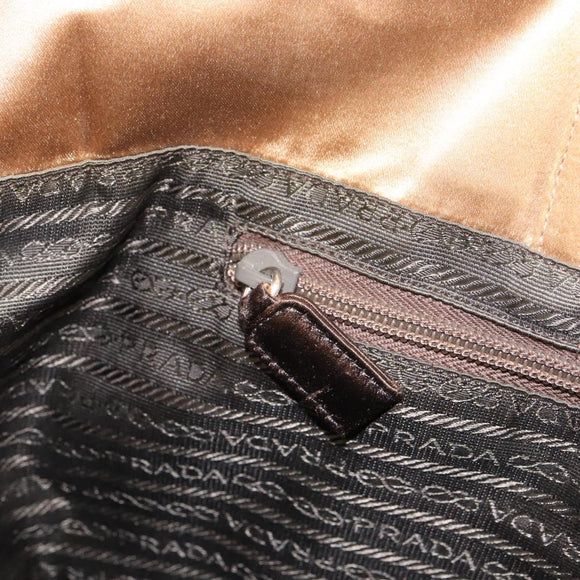 PRADA Tote Bag Satin Beige Silver Auth 156863