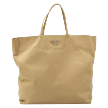 PRADA Tote Bag Satin Beige Silver Auth 156863 - 0
