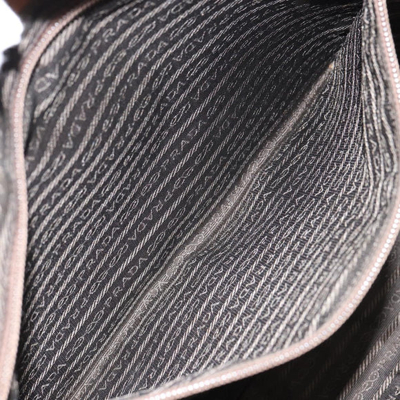 PRADA Tote Bag Satin Beige Silver Auth 156863