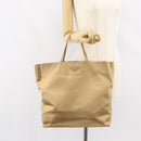 PRADA Tote Bag Satin Beige Silver Auth 156863-22