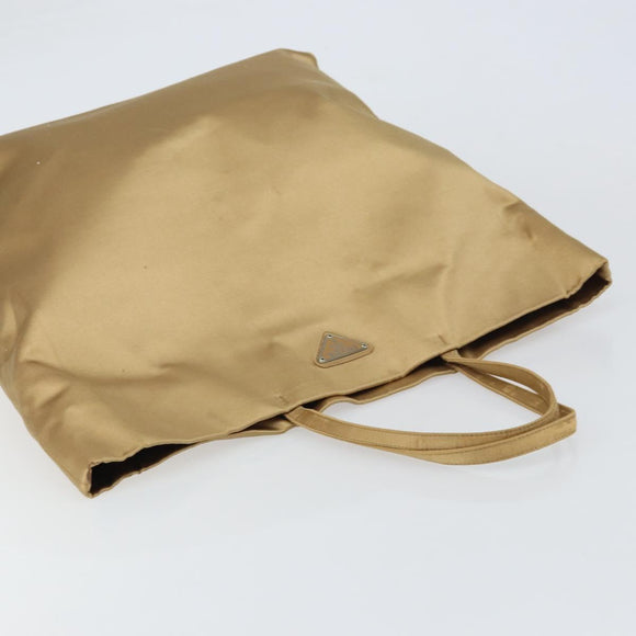 PRADA Tote Bag Satin Beige Silver Auth 156863