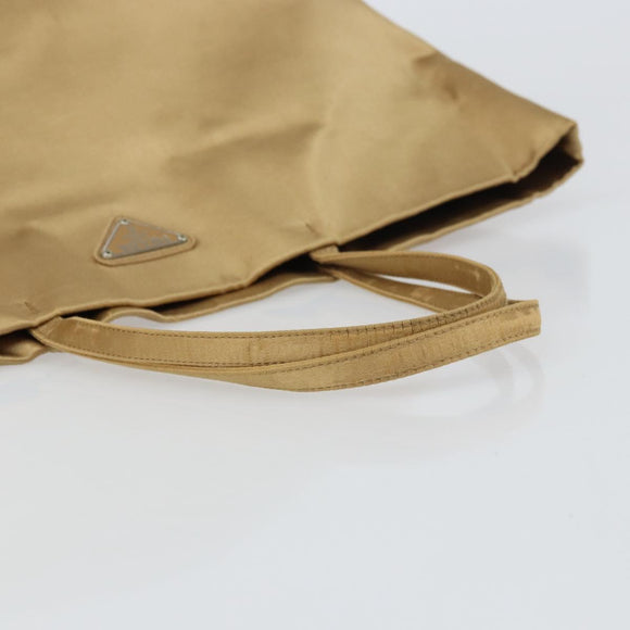 PRADA Tote Bag Satin Beige Silver Auth 156863