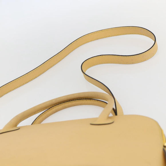 CELINE Hand Bag Leather 2way Yellow Gold Auth 156864