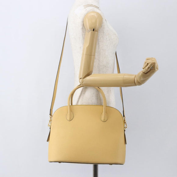 CELINE Hand Bag Leather 2way Yellow Gold Auth 156864