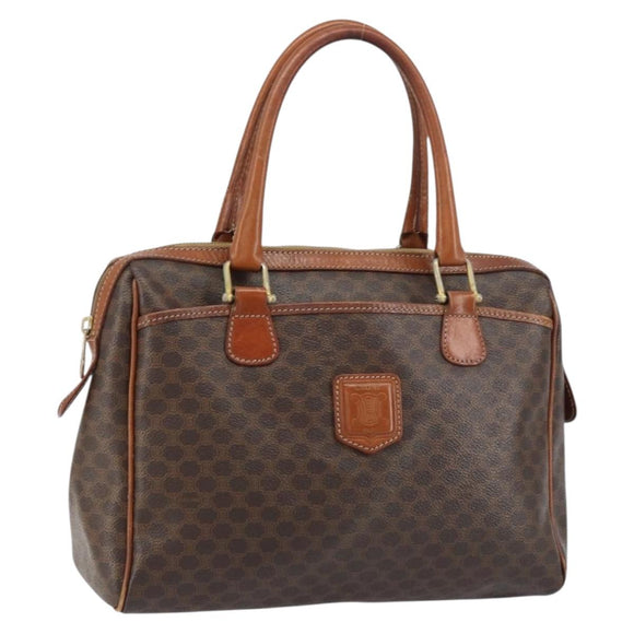 CELINE Macadam Canvas Hand Bag PVC Leather Brown Gold Auth 156865