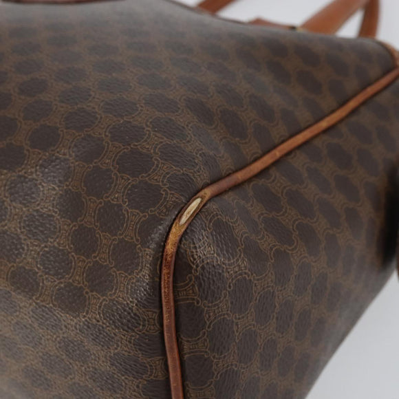 CELINE Macadam Canvas Hand Bag PVC Leather Brown Gold Auth 156865