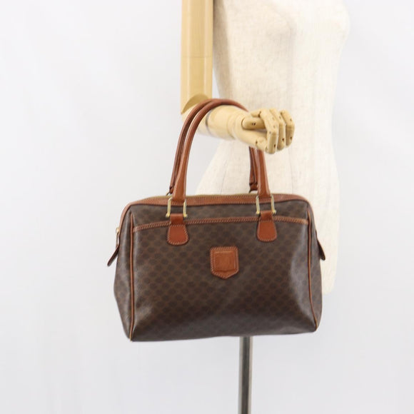 CELINE Macadam Canvas Hand Bag PVC Leather Brown Gold Auth 156865