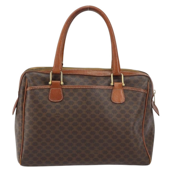 CELINE Macadam Canvas Hand Bag PVC Leather Brown Gold Auth 156865