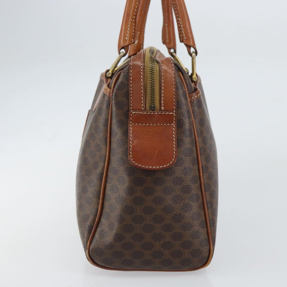 CELINE Macadam Canvas Hand Bag PVC Leather Brown Gold Auth 156865