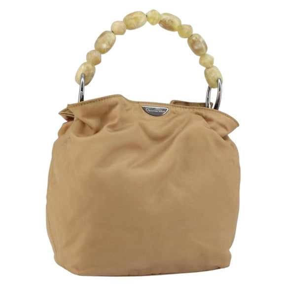 Christian Dior Maris Pearl Hand Bag Nylon Beige Silver Auth 156866