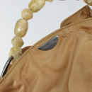 Christian Dior Maris Pearl Hand Bag Nylon Beige Silver Auth 156866-14