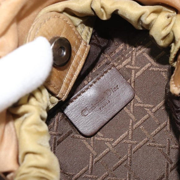 Christian Dior Maris Pearl Hand Bag Nylon Beige Silver Auth 156866