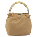 Christian Dior Maris Pearl Hand Bag Nylon Beige Silver Auth 156866-2