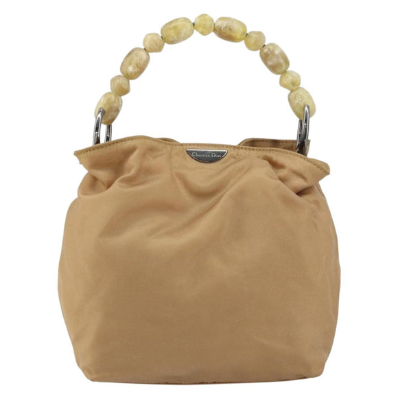 Christian Dior Maris Pearl Hand Bag Nylon Beige Silver Auth 156866