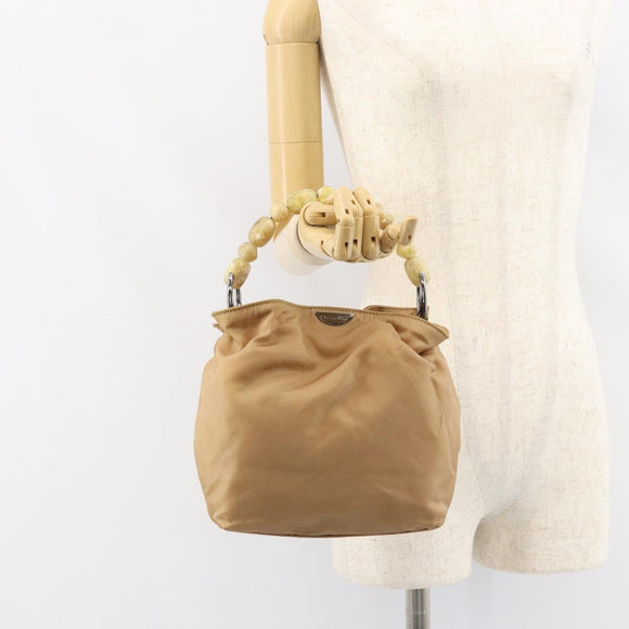 Christian Dior Maris Pearl Hand Bag Nylon Beige Silver Auth 156866