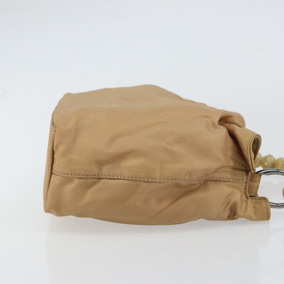 Christian Dior Maris Pearl Hand Bag Nylon Beige Silver Auth 156866