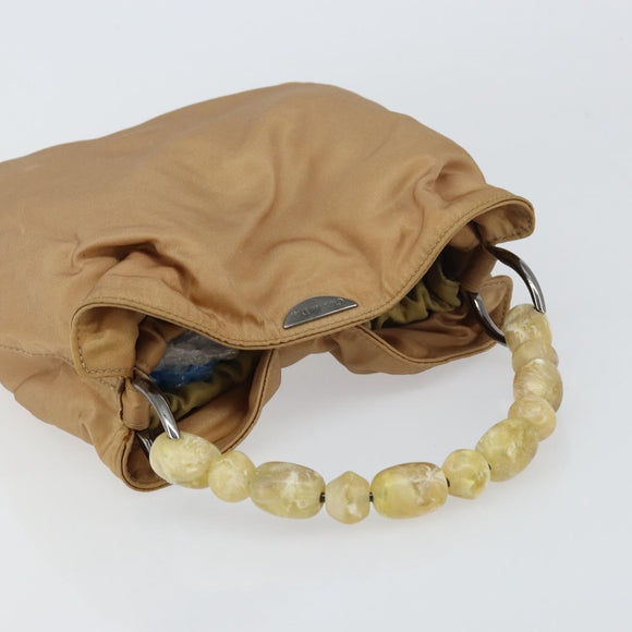 Christian Dior Maris Pearl Hand Bag Nylon Beige Silver Auth 156866