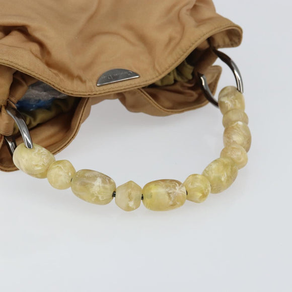 Christian Dior Maris Pearl Hand Bag Nylon Beige Silver Auth 156866