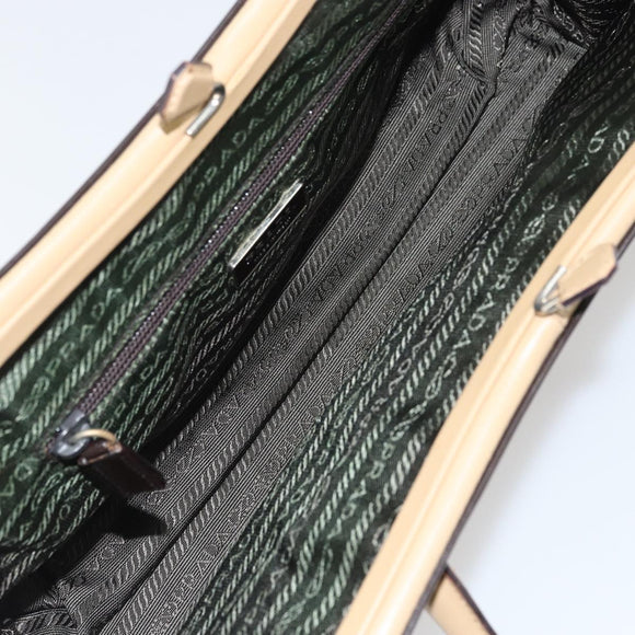 PRADA Hand Bag Leather Beige Silver Auth 156868