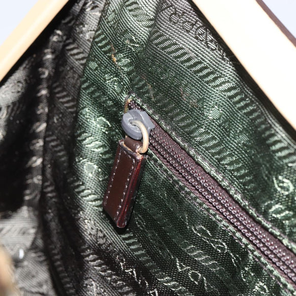 PRADA Hand Bag Leather Beige Silver Auth 156868