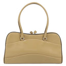 PRADA Hand Bag Leather Beige Silver Auth 156868-2