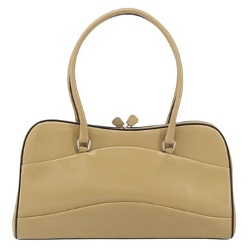 PRADA Hand Bag Leather Beige Silver Auth 156868 - 0