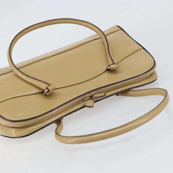 PRADA Hand Bag Leather Beige Silver Auth 156868