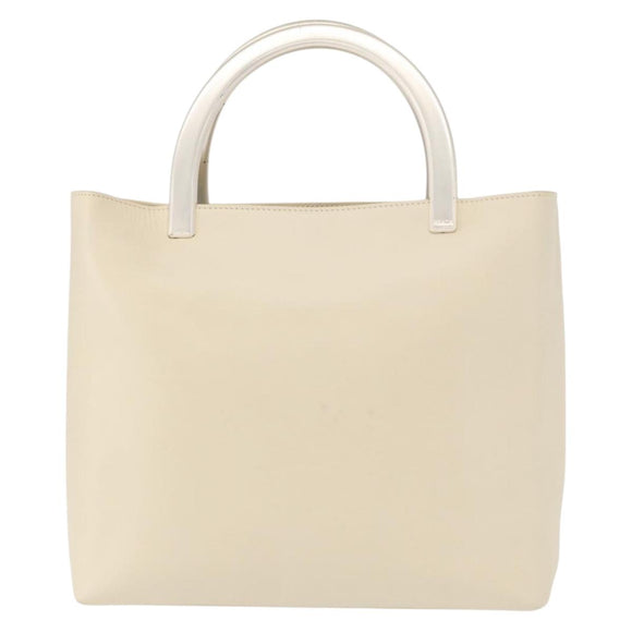 PRADA Hand Bag Leather White Auth 156869