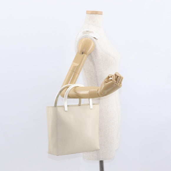 PRADA Hand Bag Leather White Auth 156869