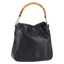 GUCCI Bamboo Hand Bag Leather Black Gold Auth 156870-1