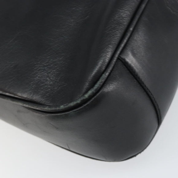 GUCCI Bamboo Hand Bag Leather Black Gold Auth 156870